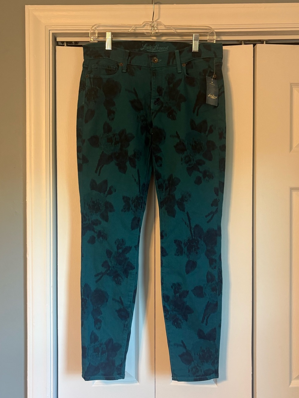 Lucky Brand Legend Sofia Teal Skinny Jeans with Floral Print